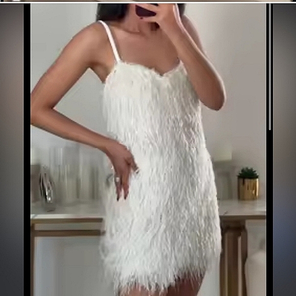 Zara Dresses & Skirts - Zara Fringe Mini Dress White Size M